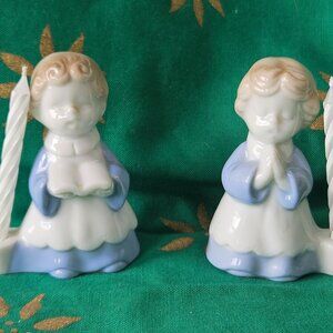 Vintage Biedermann Mini Blue and White Porcelain Angel Candle Holders